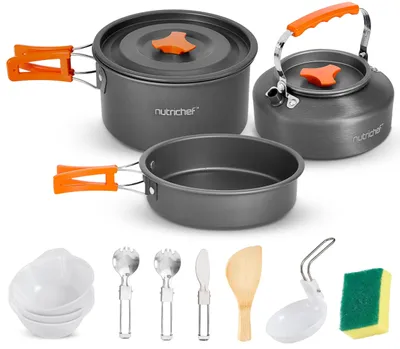 Imagen del producto de Solidchoice: Juego de cocina ligero para camping, con ollas y utensilios