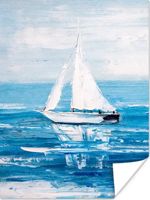 Produktbild von MuchoWow® Poster Malerei - Ölfarbe - Boot - Wasser 90x120 cm - Wohnzimmer