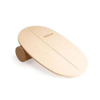 Image de leg&go Planche d’équilibre en bois avec rouleau de liège , Balance Board, 75x45 cm (logo sur le côté)