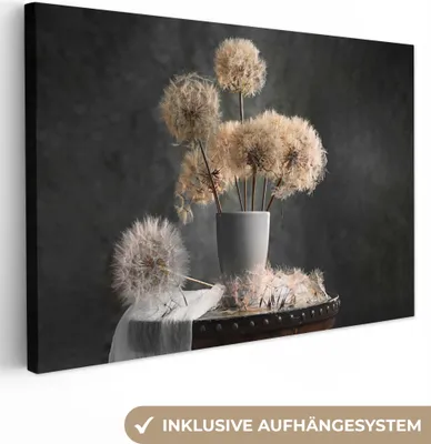 Produktbild von OneMillionCanvasses® - Obraz na plátně - semena květin - pampeliška - váza - zátiší - kytice květin, nástěnná malba, nástěnné dekorace obrazy obývací pokoj, 120x80cm