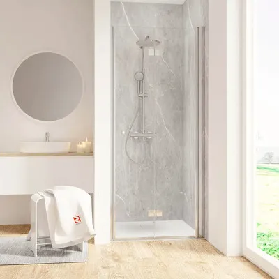 Produktbild von Duschtür in Nische mit Drehfalttür SCHULTE Garant 2.0 ExpressPlus 90 cm Profil chrom Klarglas schmutzabweisende Glasbesc