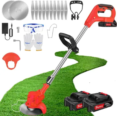 Produktbild von Juksun Akku-Rasentrimmer 21V 800W 10000RPM mit 2 Akkus mit 12 Klingen für Garten und Rasen Rot