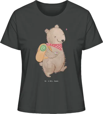 Produktbild von Mr. & Mrs. Panda damen shirt Bär Wandern Größe S - Anthrazit - Geschenk, Freizeitsport, Bergsteigen, Basic T-Shirt, Natur Entdecken, Spazieren, Oberteil, Outdoor Sport