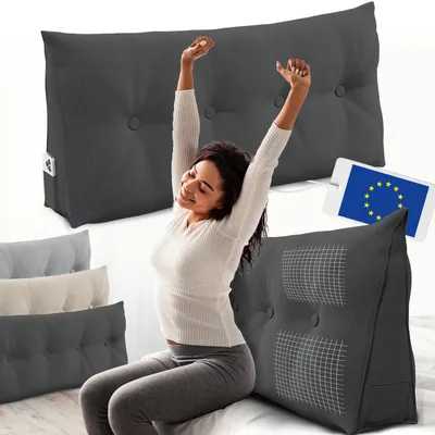 Immagine prodotto di Cuscino per schienale ELONEO largo 120 cm, cuscino a cuneo adatto per letto e divano, cuscino da lettura triangolare, cuscino con rivestimento sfoderabile e lavabile