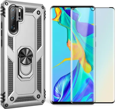 Obrázok produktu pre NALIA Ring puzdro na mobilný telefón pre Huawei P30 Pro, kryt displeja, ochranné sklo, strieborné