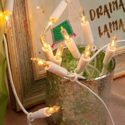 Produktbild von Lichterkette innen 10 klare warme Lichter, beleuchtet 1,35m, Kabel weiß, Stecker