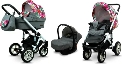 Obrázok produktu pre BabyLux® Sky Lark | Detský kočík 3v1 Set | Detský kočík Grey Flex Hiscus | Detský kočík Combi