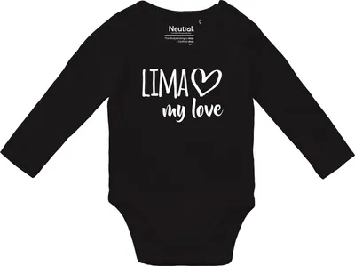 Produktbild von Huuraa Baby Body Lima my love 74 Black  Baumwolle Fairtrade Langarmbody Geschenkidee