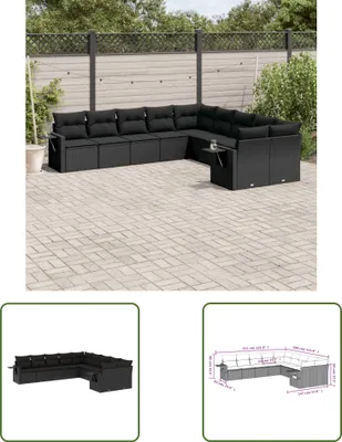 Produktbild von The Living Store 10-tlg. Garten-Sofagarnitur mit Kissen Schwarz Poly Rattan