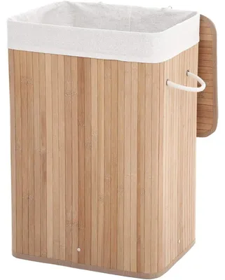 Image de Panier à linge en bambou, panier de rangement pliable, 72 litres, 40 x 30 x 60 cm