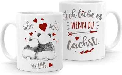 Produktbild von Kaffee-Tasse Panda Ich Deins Du Meins Wir Eins Liebes-Geschenk Valentinstag Liebesbeweis Liebeserklärung Moonworks® Wenn du lachst. weiß Keramik-Tasse