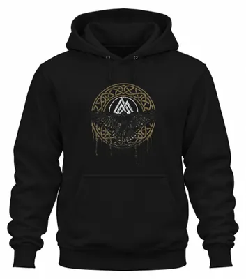 Imagen del producto de Sudadera con capucha uni, diseño "Rabe Valknut", símbolo de la mitología nórdica, con motivos rúnicos, color , talla S