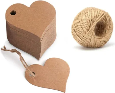 Produktbild von Geschenkanhänger Herzform, 50 Stück, Kraftpapier, mit Juteband, für Geschenke
