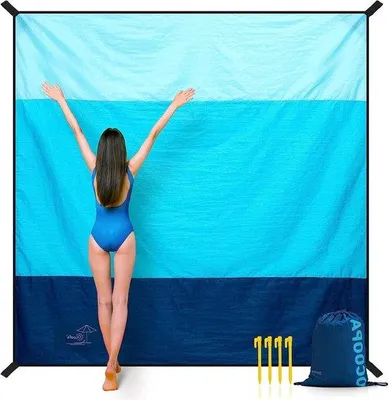 Produktbild von Famanu Stranddecke 210 x 200 cm - Wasserdicht und sandabweisend - Leicht und tragbar mit Tragetasche