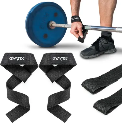 Produktbild von Gymtek® Lifting Straps – Handgelenkbandage für Krafttraining, Zughilfen mit Grip & Schutz, Handgelenkstütze, Fitness Bandagen, Zughilfe für Gewichtheben – 2 Stück