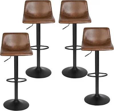 Produktbild von Barhocker 4er Set, Barstühle Höhenverstellbar, Drehbare Küchenhocker, Barstuhl Industrial Küchenhocker, mit Rückenlehne und Fußstütze, Esszimmer, Theke (4, 43x37x80-100cm)