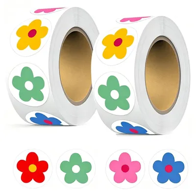 1000 bunte Blumenaufkleber auf Rolle, 25 mm, für DIY & Scrapbooking
