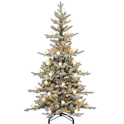 Produktbild von 180cm Weihnachtsbaum mit Lichterkette und Fernbedienung, 1338 Astspitzen, Künstlicher Tannenbaum, schneebedeckt, KI-generiertes Bild