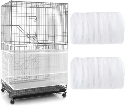 Obrázok produktu pre Nastaviteľný kryt pre klietku, extra veľká sieťka na zachytávanie semien, 2 kusy, biela, vhodná pre okrúhle aj štvorcové klietky