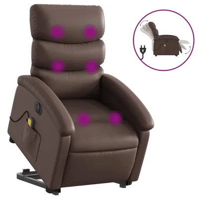 Image de vidaXL Fauteuil de massage avec releveur électrique brun similicuir