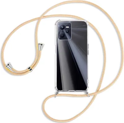 Produktbild von Handykette Backcover-Schutzhülle mit Band (Metall silberfarben) für Realme C35 - Goldkordel