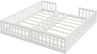 Zdjęcie produktu dla Łóżeczko dziecięce – łóżeczko z panelami 90 x 200 cm – z barierką – z stelażem – drewniana rama – bez materaca – białe