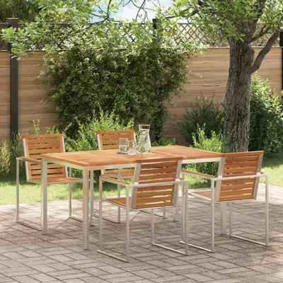 Produktbild von Möbel Esstisch 150x90x75 cm Massives Teakholz und Edelstahl - Gartentische &44071