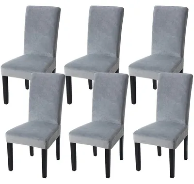 Produktbild von Stuhlhussen Samt 6er Set Universal Stretch Grau Abnehmbar Waschbar