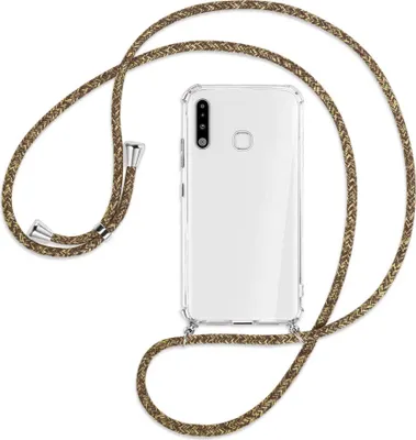 Produktbild von Handykette Backcover-Schutzhülle mit Band (Metall silberfarben) für Samsung Galaxy A70e - braun+beige