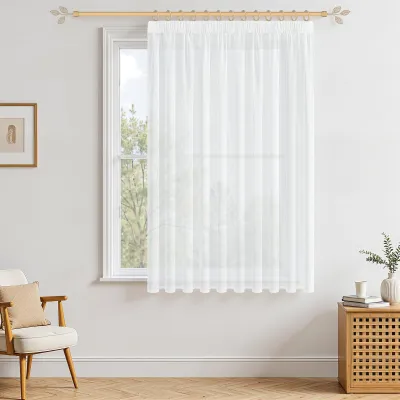 Productafbeelding van Gordijn met plooiband 100 x 200 cm, wit, semi-transparant, set van 1, voor woonkamer