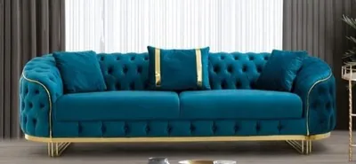 Produktbild von Casa Padrino Luxus Chesterfield Sofa Türkis / Gold 240 x 95 x H. 72 cm - Modernes Wohnzimmer Sofa - Chesterfield Wohnzimmer Möbel