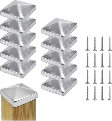Imagen del producto de Juego de tapas para postes de metal, 10 unidades, 9x9 cm, forma piramidal, para jardín y vallas