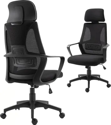 Produktbild von Verstellbarer Bš¹rostuhl mit Kopfstš¹tze und Lendenwirbelstš¹tze, Polyester, 64 x 55 x 116šC126 cm, schwarz