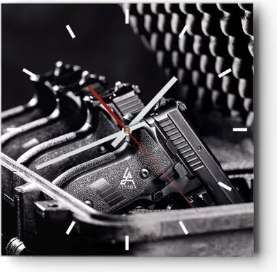 Produktbild von Wanduhr - Quadrat - Glasuhr - Waffe Waffe Kugel - 30x30cm - Schleichendes Uhrwerk - Lautlos - zum Aufhängen bereit - Dekoration Modern - Wanddekoration aus Glas - C3AC30x30-4004