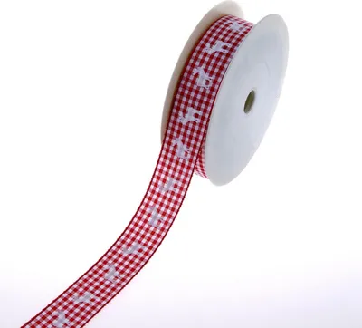 Produktbild von Dekoband - Landhausdeko - Karoband - rot-weiß - Hirsch - 25 mm - 20 m - 53911-25-20-30