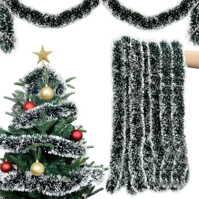 Image de Guirlande de feuilles artificielles - Décoration de Noël pour sapin - Décoration intérieure et extérieure - 10 mètres - Vert et blanc