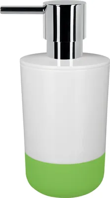 Produktbild von Spirella Seifenspender "Moji" Flüssigseifen-Spender mit Silikon gegen verrutschen, Fassungsvermögen 300 ml - 7,5 x 7,5 x 16,5 cm - Weiß/Grün