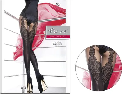 Produktbild von Nahtstrumpfhose, die gemusterte Strümpfe imitiert 40den 2 Black