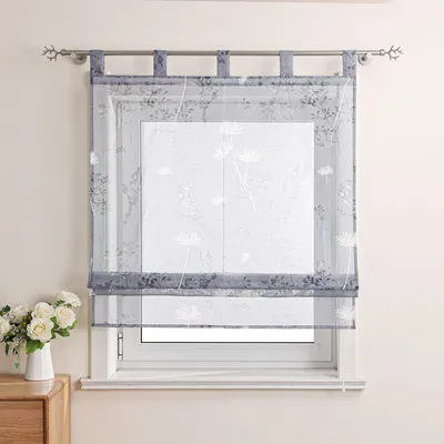 Produktbild von Raffrollo mit Schlaufen, Voile Gardinen Landhaus Küche Raffgardinen Schlaufenrollo, Transparent, Grau BxH 100x140cm