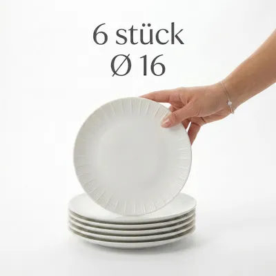 Set aus 6 Weiß Porzellanteller mit Randstruktur 16 cm