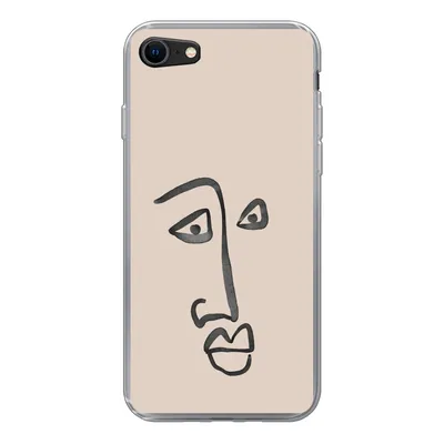 Produktbild von MuchoWow® Handyhülle Schutzhülle Hülle für iPhone 8 Gesicht - Rosa - Strichzeichnung Silikon Softcase Handy Hülle - Schutzhaube