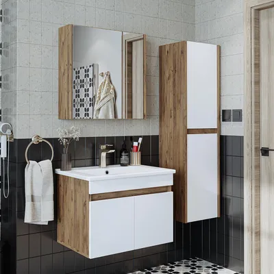 Image de Ensemble de meubles de salle de bains Roomart ATRIA-65, 4 pièces, 65 cm de large, chêne blanc