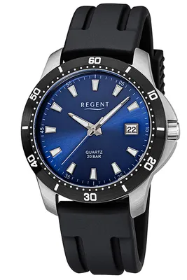 Produktbild von Regent Herren Kautschukarmband Uhr schwarz F-1028 Quarzuhr URF1028