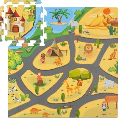 Produktbild von Relaxdays Puzzlematte, 21-tlg. Baby Spielmatte, Safari-Motiv, Tiere, schadstofffreier Schaumstoff, Kindermatte, bunt