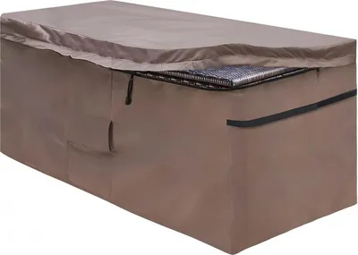 Produktbild von Abdeckhaube für Gartengeräte, Aufbewahrungsbox, Kissenbox, Schutzhülle mit Reißverschluss, Deckel und Lüftungsschacht, wasserdicht, 420D Oxford, braun (130 * 71 * 67 cm) - MountainLoc