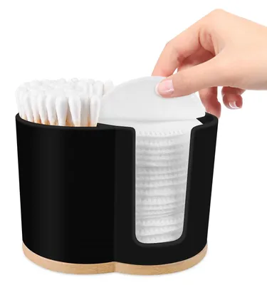 Productafbeelding van Wattepadsdispenser en wattenstaafjeshouder - 2-in-1 opbergdoos voor cosmetica - Zwart