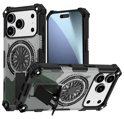 Produktbild von Für Apple iPhone 17 Pro Camouflage MagSafe 360 Ring Hybrid Kickstand Hülle Grau