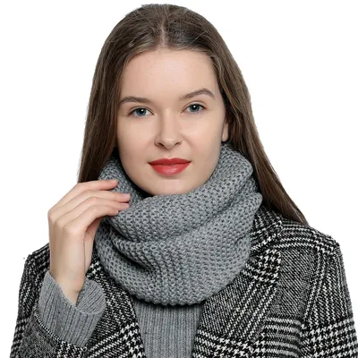 Produktbild von Warmer und weicher Damen Winter Schlauchschal Rundschal Strickmuster grau