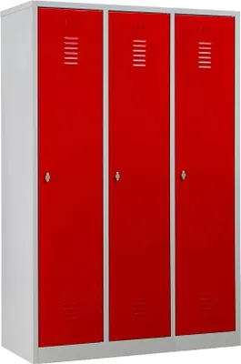 Produktbild von Gürkan Spind lichtgrau, feuerrot 105462, 3 Schließfächer 118,5 x 50,0 x 180,0 cm
