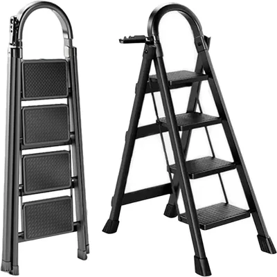 Produktbild von Klappbare Treppe – Leiter mit Handlauf – Für den Hausgebrauch – Sicher und stabil – 5 Stufen – Schwarz